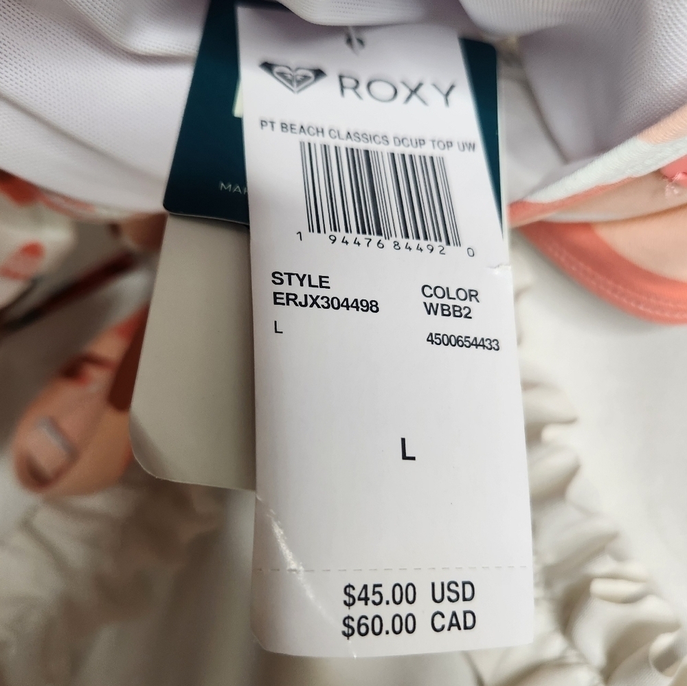 New Roxy Beach Classics Underwired D-Cup Bikini Top Bright White Paradiso sz L - Picture 5 of 7